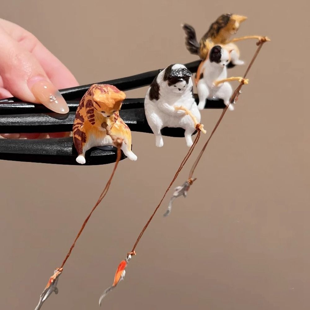 Cute Cat Fishing Wooden Hair S - Hanbok Hair Pin avaliação e preço
