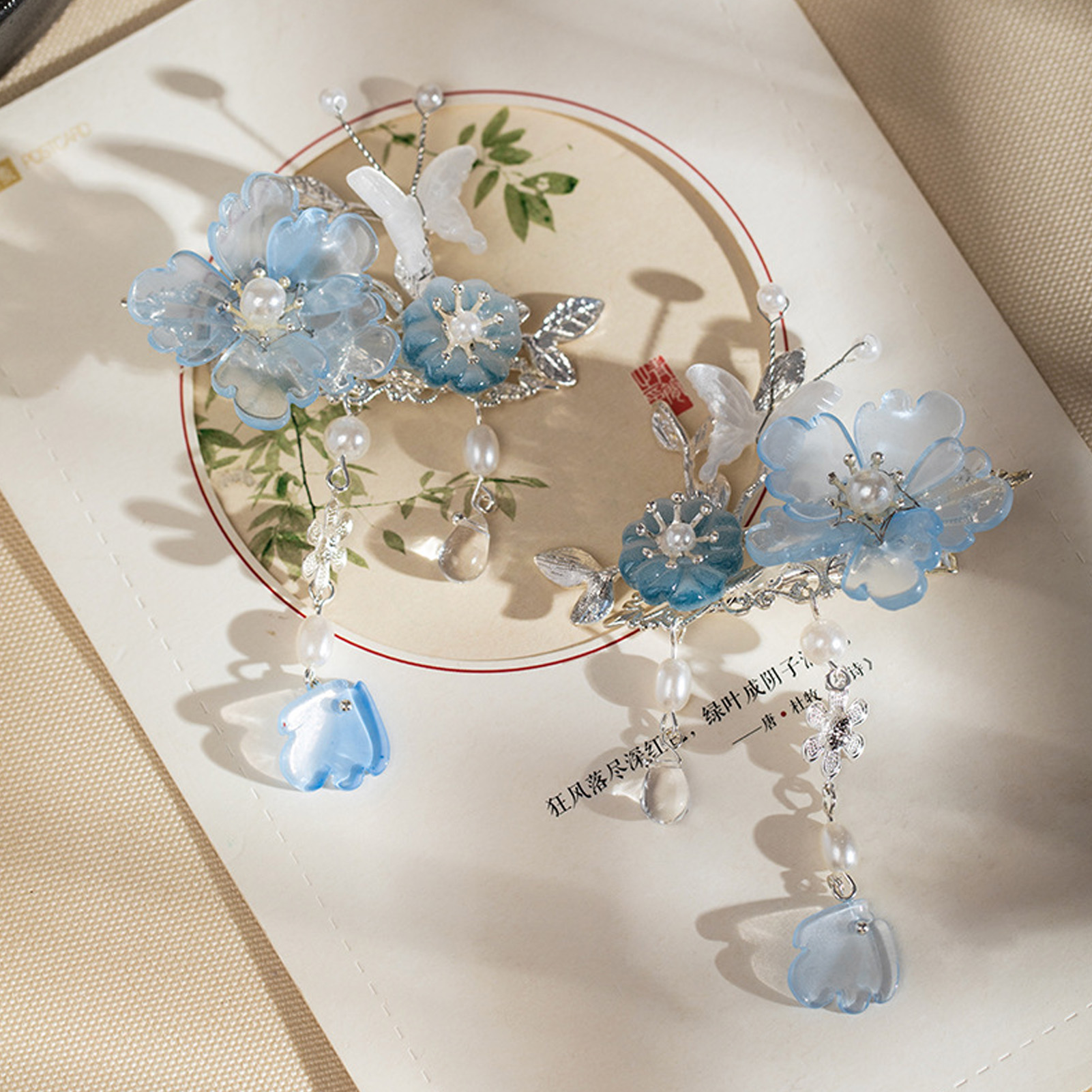 2pcs Romantic Blue Peony Hair  - Hanbok Hair Pin avaliação e preço