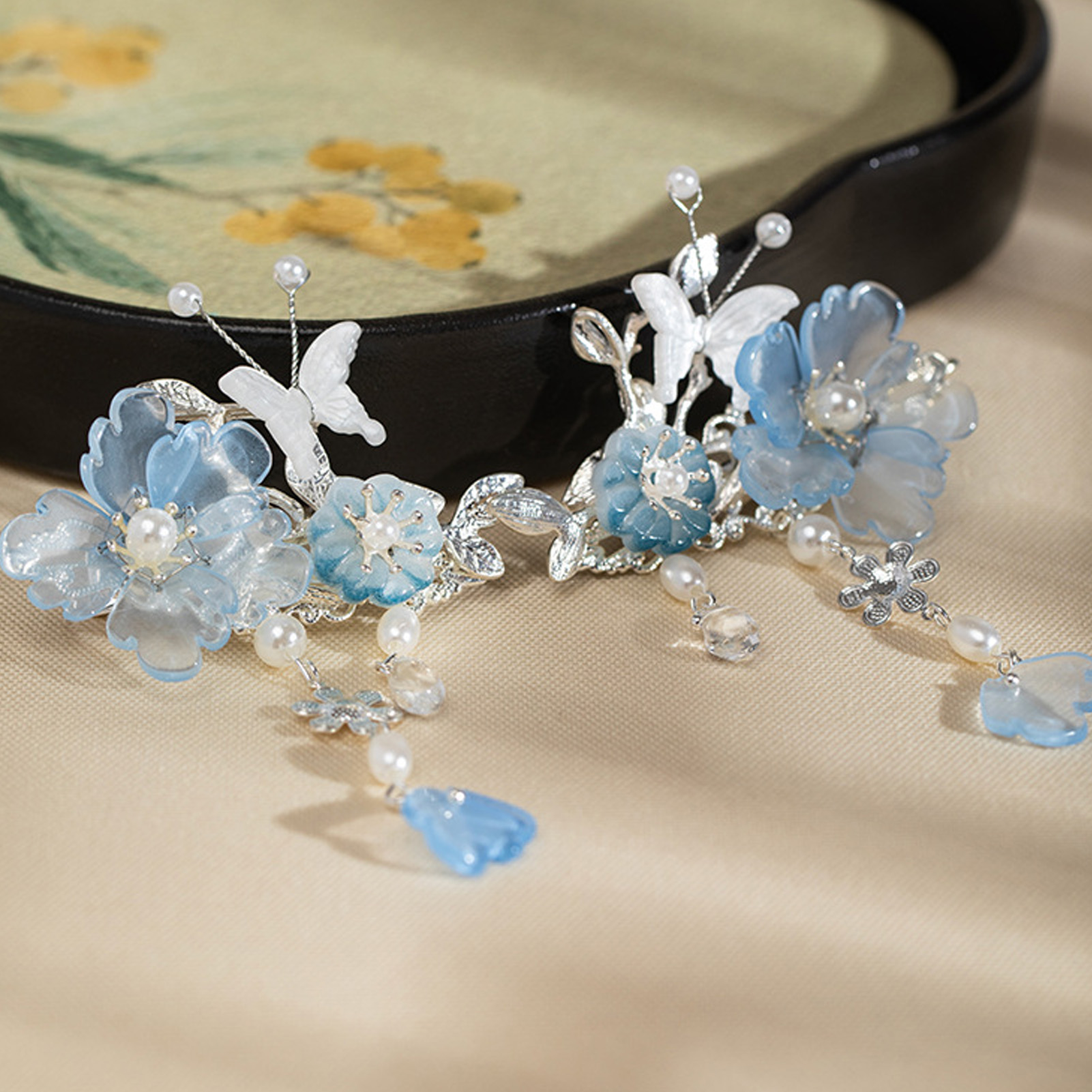 2pcs Romantic Blue Peony Hair  - Hanbok Hair Pin avaliação e preço
