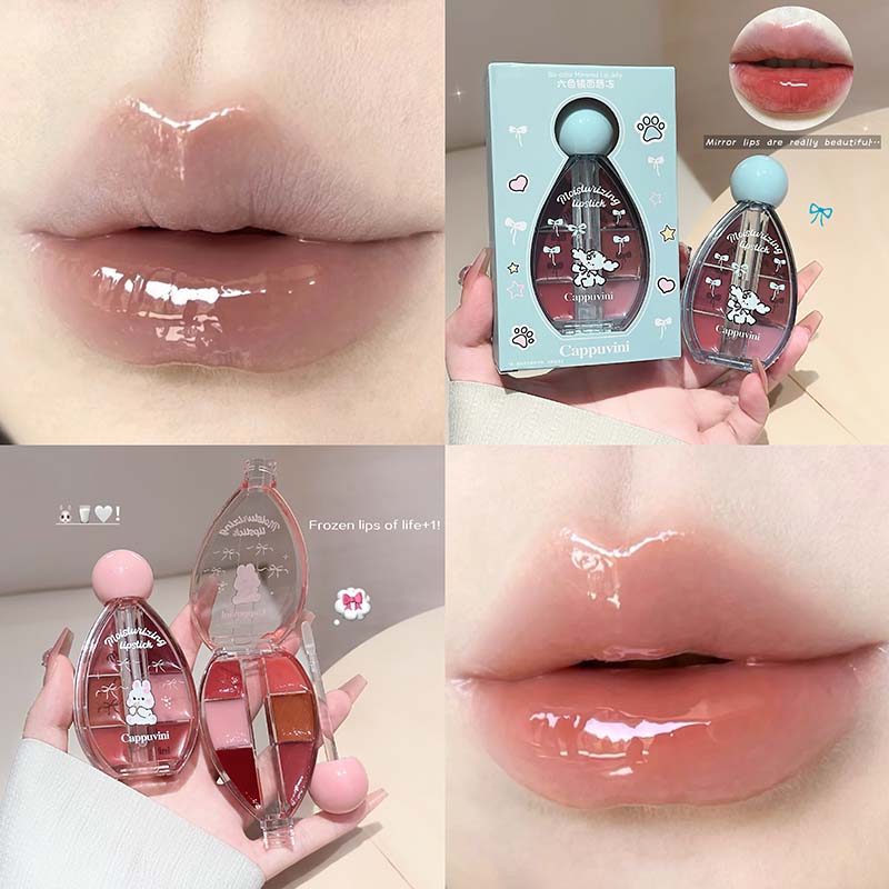 6 Color Mirror Lip Gloss Palet - Lip Tint Korean avaliação e preço